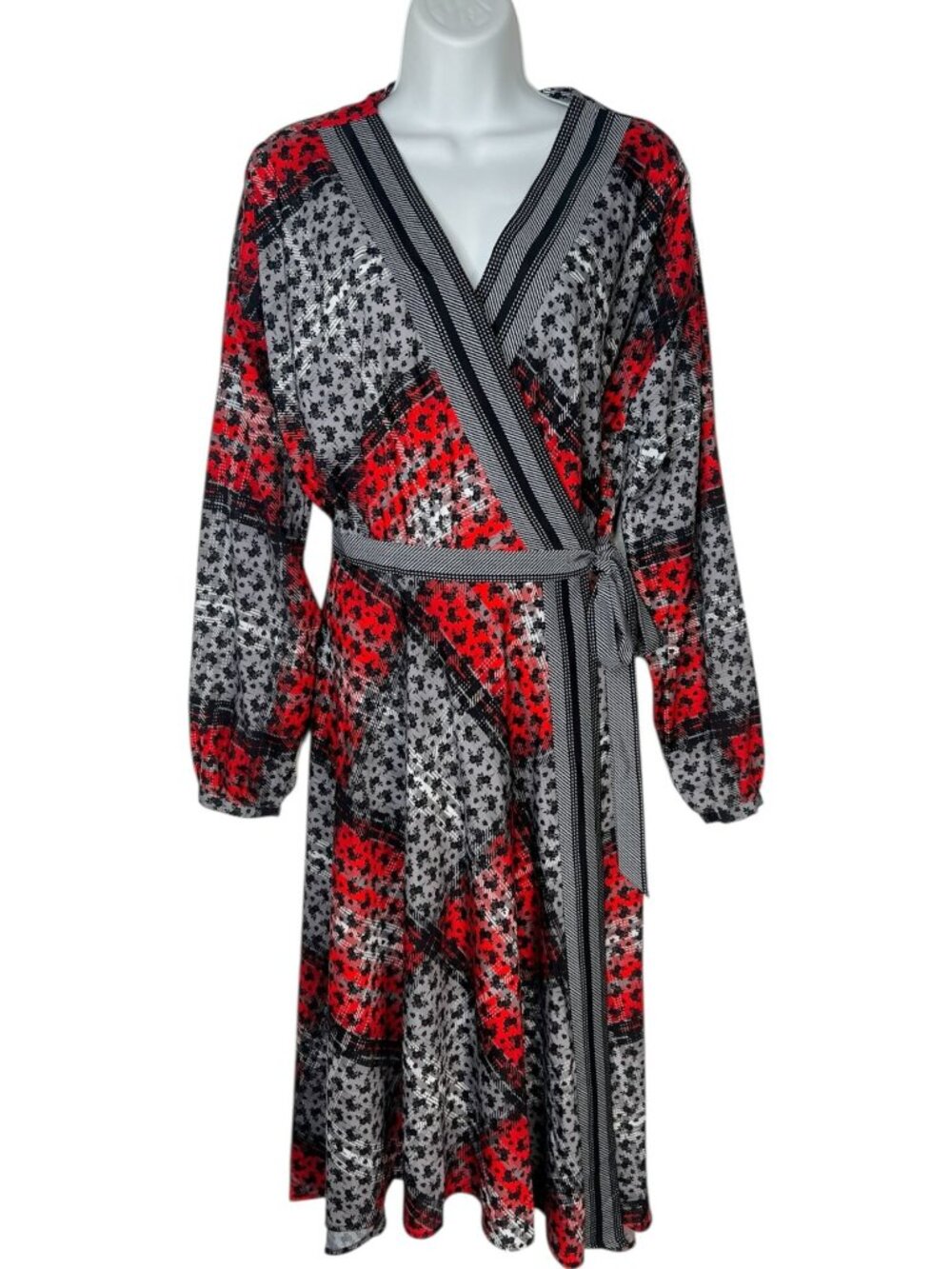 Preen Edition Mixed Media Wrap Dress Plaid Floral Red Black US 10